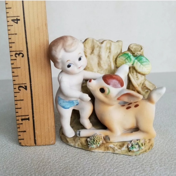 Vintage Cherub Deer Fawn Woodland Japan Vase - Picture 5 of 7